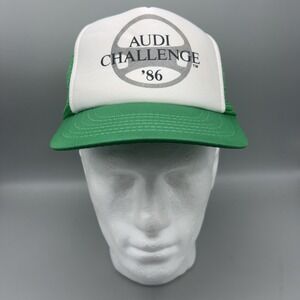 Vintage Audi Challenge Hat Cap Snap Back Green White Mesh Trucker Mens 80s